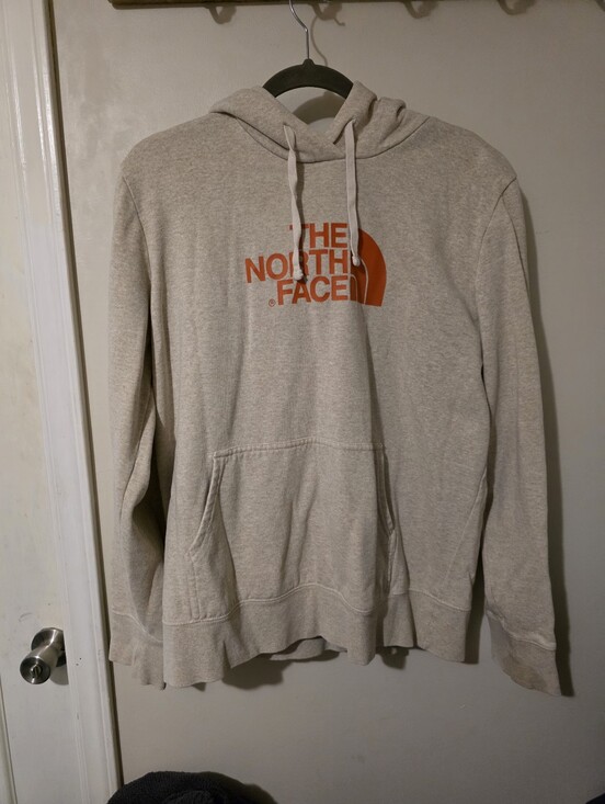 The North Face Tops - The North Face Women's Light Beige Hoodie with Orange Logo,Xlg
